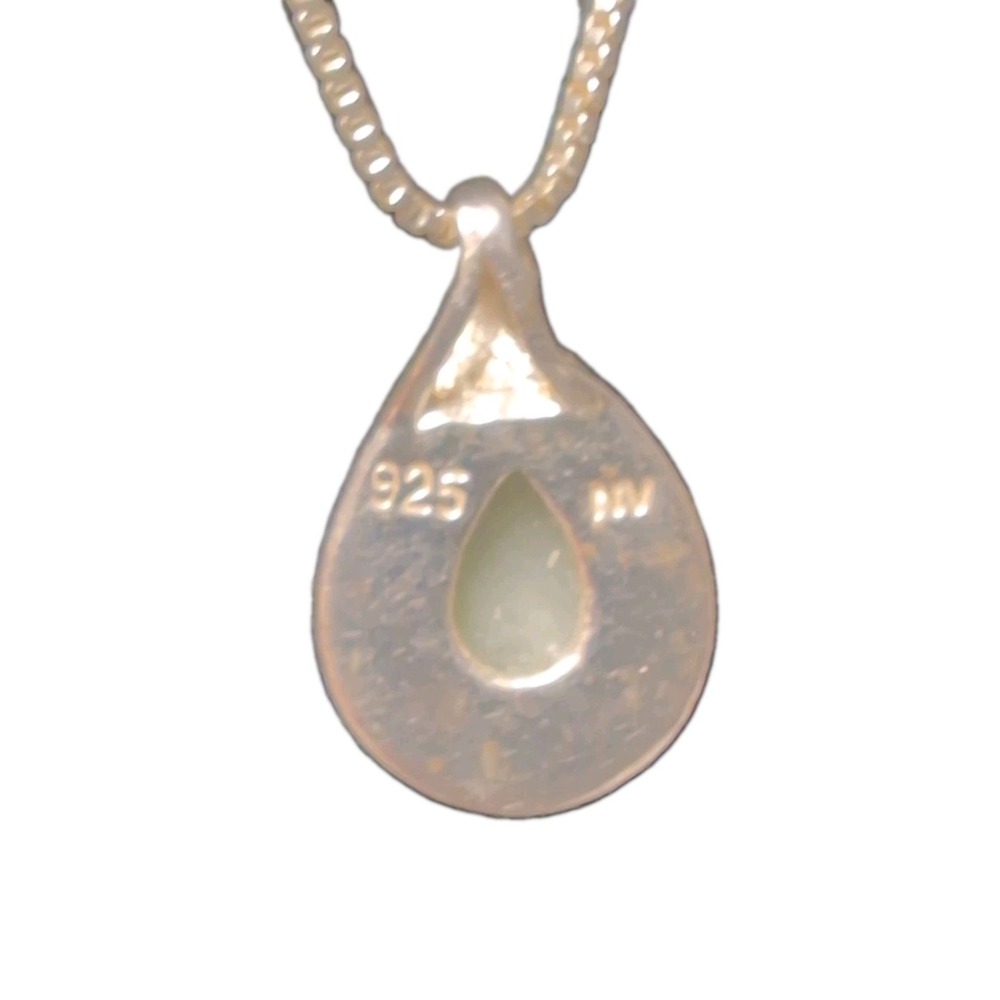 Vintage 925 NV Sterling Silver Jade Marcasite Teardrop Pendant 10" Necklace - Picture 4 of 11